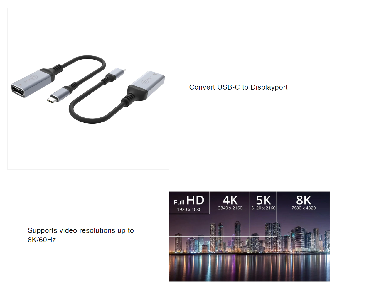 A large marketing image providing additional information about the product Cruxtec CTD8K-SG USB-C to DP 8K Cable Adapter - Additional alt info not provided